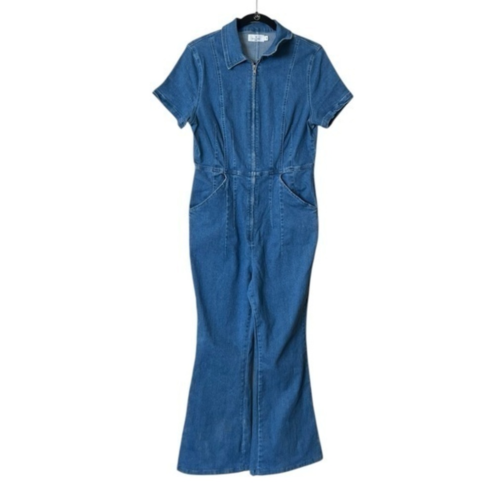Windsor Denim Medium Wash Fitted Jeans One Piece Jumpsuit w/ Flare Legs